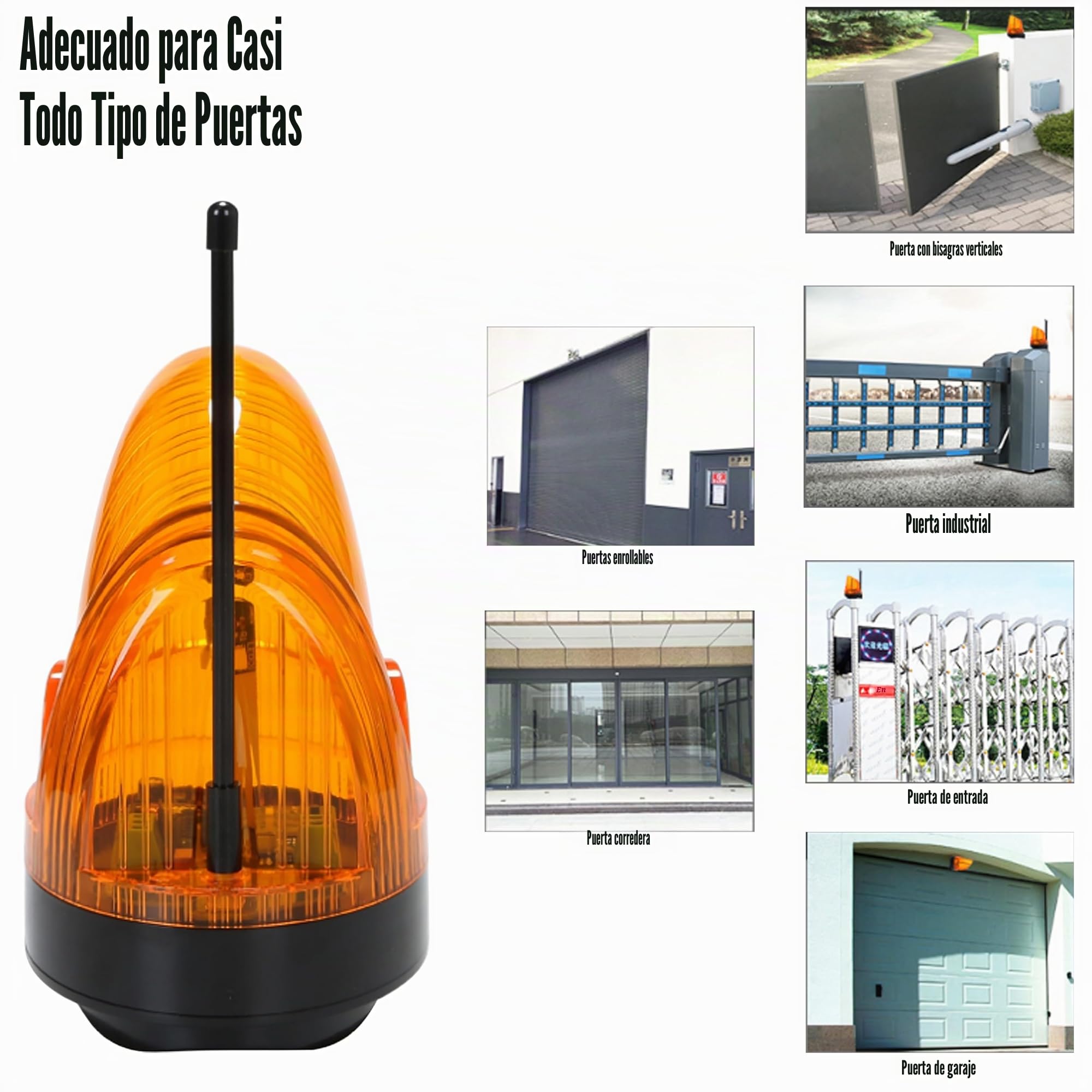 Intermitente para puerta automática 220 V universal con antena 433,92 MHz intermitente LED AC/DC 12 V – 265 V largo voltaje, impermeable, con soporte de instalación