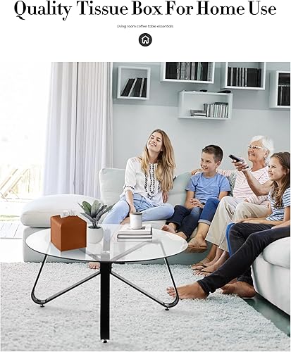 Miniatura 2 de Jeethemy - Funda cuadrada para caja de pañuelos de piel sintética, moderno organizador de papel facial, 5 x 5 x 5 pulgadas, camello individual