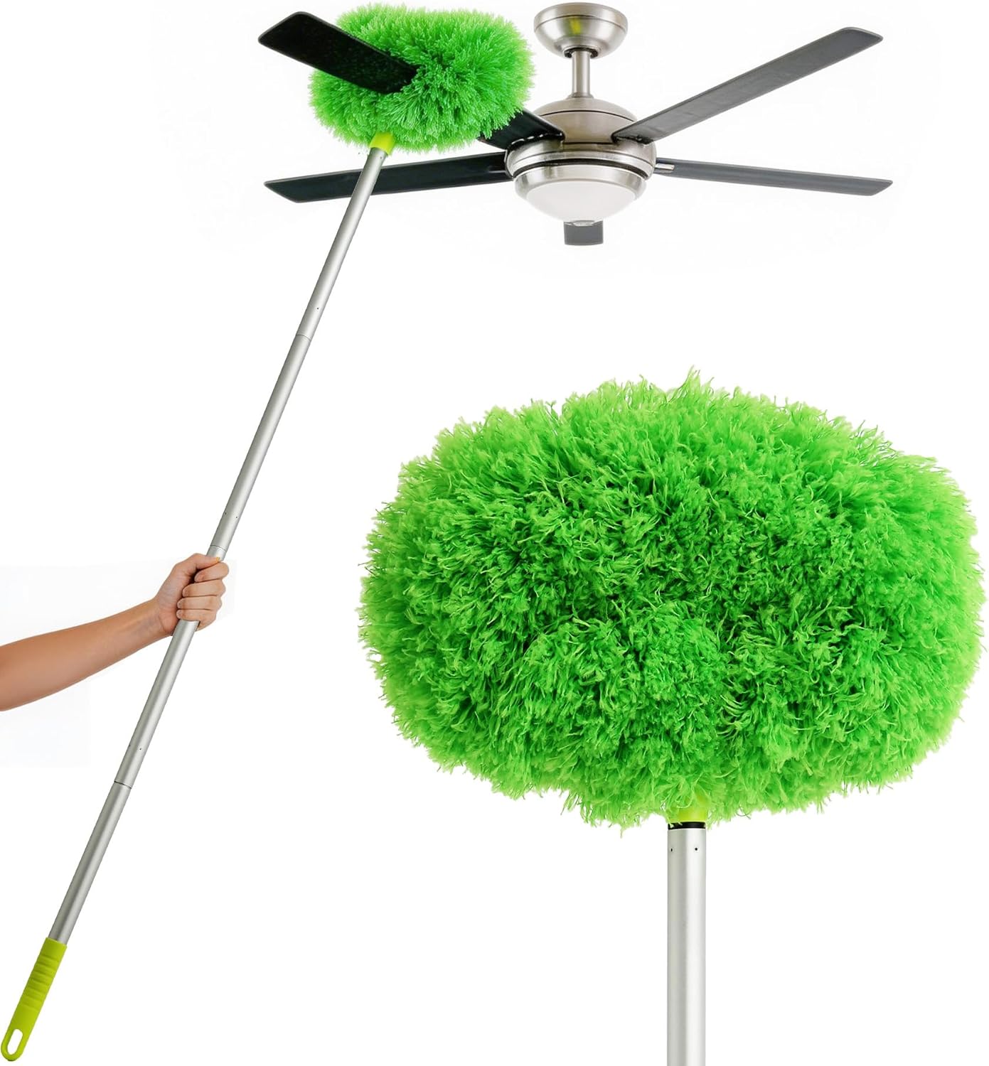 Eyliden 68" Adjustable Ceiling Fan Duster - 360° Dual-Sided Microfiber, 0.75 lbs Ultra-Lightweight, Ladderless High Ceiling Cleaning, Reusable Multi-Surface Dust Tool for Fans Walls Blinds, Green