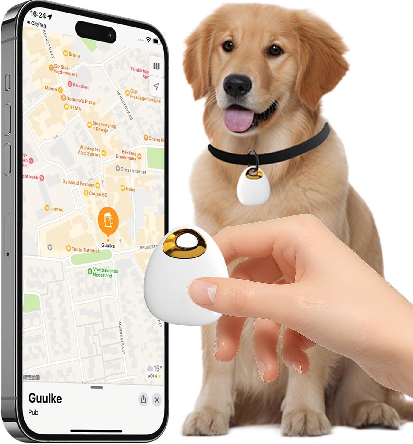 GPS Tracker for Dogs & Cats – Waterproof, Lightweight, Mini Real-Time Pet Locator with 1-Year Battery, No Subscription or SIM Required, Track History, iOS & Android Compatible