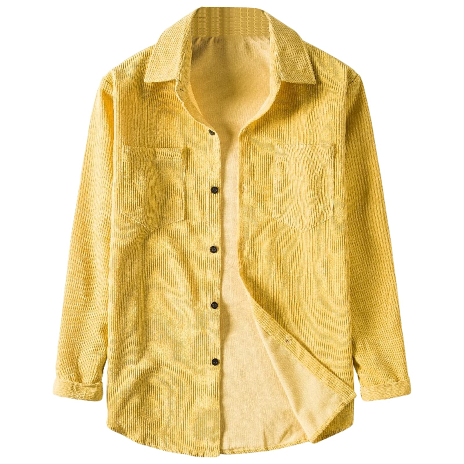 Maiyifu-GJ Mens Long Sleeve Corduroy Shirts Solid Color Button Down Ribbed Fall Tops Lightweight Casual Warm Shacket Jacket (Yellow,3X-Large)