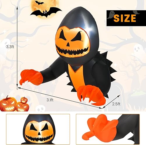 Miniatura 7 de GOFLAME Fantasma de calabaza inflable de Halloween de 3.3 pies que estalló de la ventana, decoraciones inflables con luces LED integradas, 3