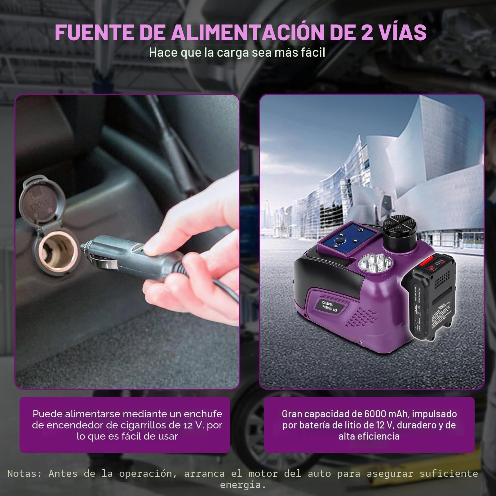 Gato Hidráulico Electrico Coche 5T con Batería 12V 2.0Ah, Altura 15-45cm | con Bomba Inflable y Luz LED, Gato Elevador para Auto/SUV/Camión, Cambio de Neumáticos