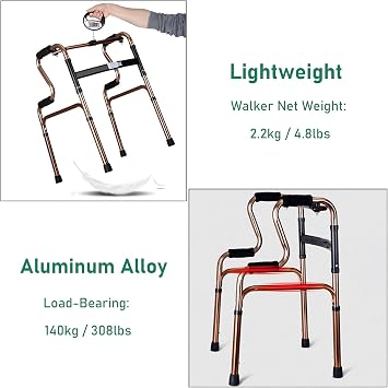 Walking Frame Walking Frame One Button Folding Elderly Walker, Portable Adjustable Height Lightweight Aluminum Walking Frame, Adults Mobility Aid For Indoor Outdoor(Walker Only)