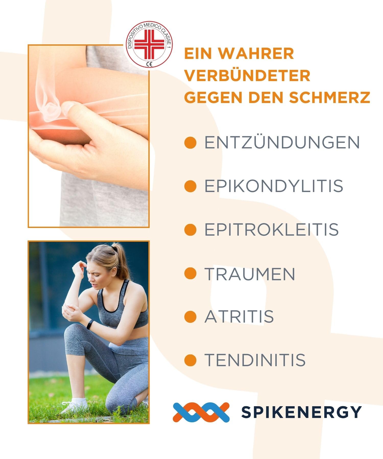 Spikenergy Ellenbogenbandage Elektro-Magnetotherapie - Tennisarm Bandage, für Tendonitis, Epicondylitis, 2 kostenlose antimykotische Socken Steuerlich absetzbares Medizinprodukt, Made in Italy, Blu, M