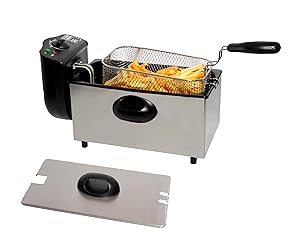 Freidora Eléctrica Aceite 3L de Acero Inoxidable 2000W con Termostato Ajustable, Cesta Extraíble y Indicador LED – Gran Capacidad, Cocina Rápida y Segura