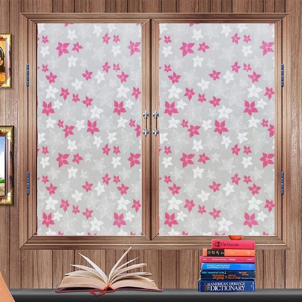 MOCOCO Pink Flower Privacy Window Film Frosting Film Window Sticker Frosted Vinyl Sheets for Front Door Bathroom sidelight Small Windows (24x72 Inch)