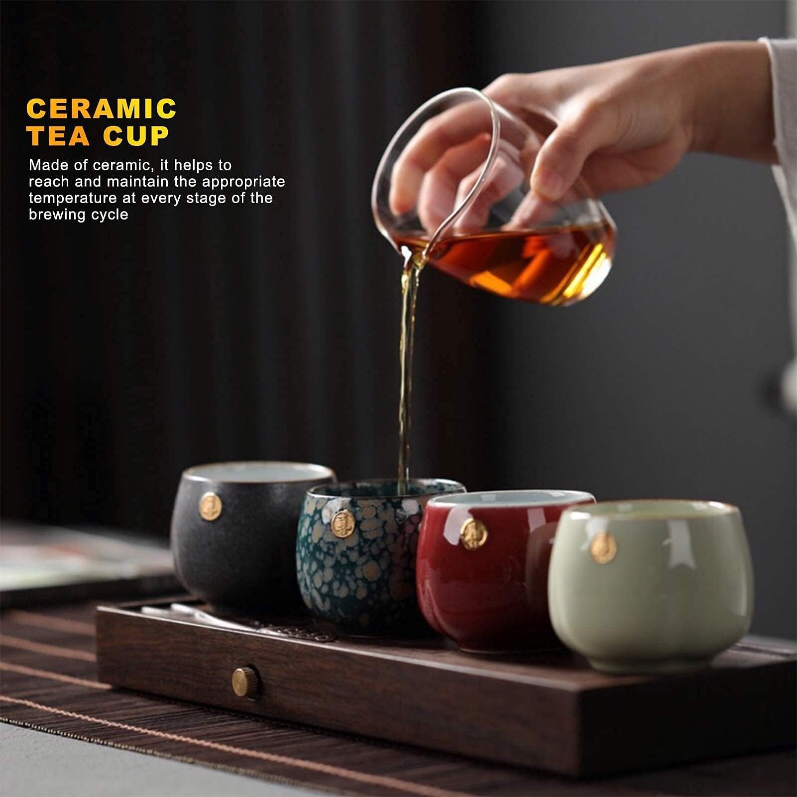 HERCHR Tasse à thé Japonaise,Tasse à Thé en Céramique,Tasses à Thé Japonaise en Céramique, 4 Tasses à Thé Service à Saké Chinois/Japonais Service à Thé Kung Fu Ensemble de 4 Tassess à la Main