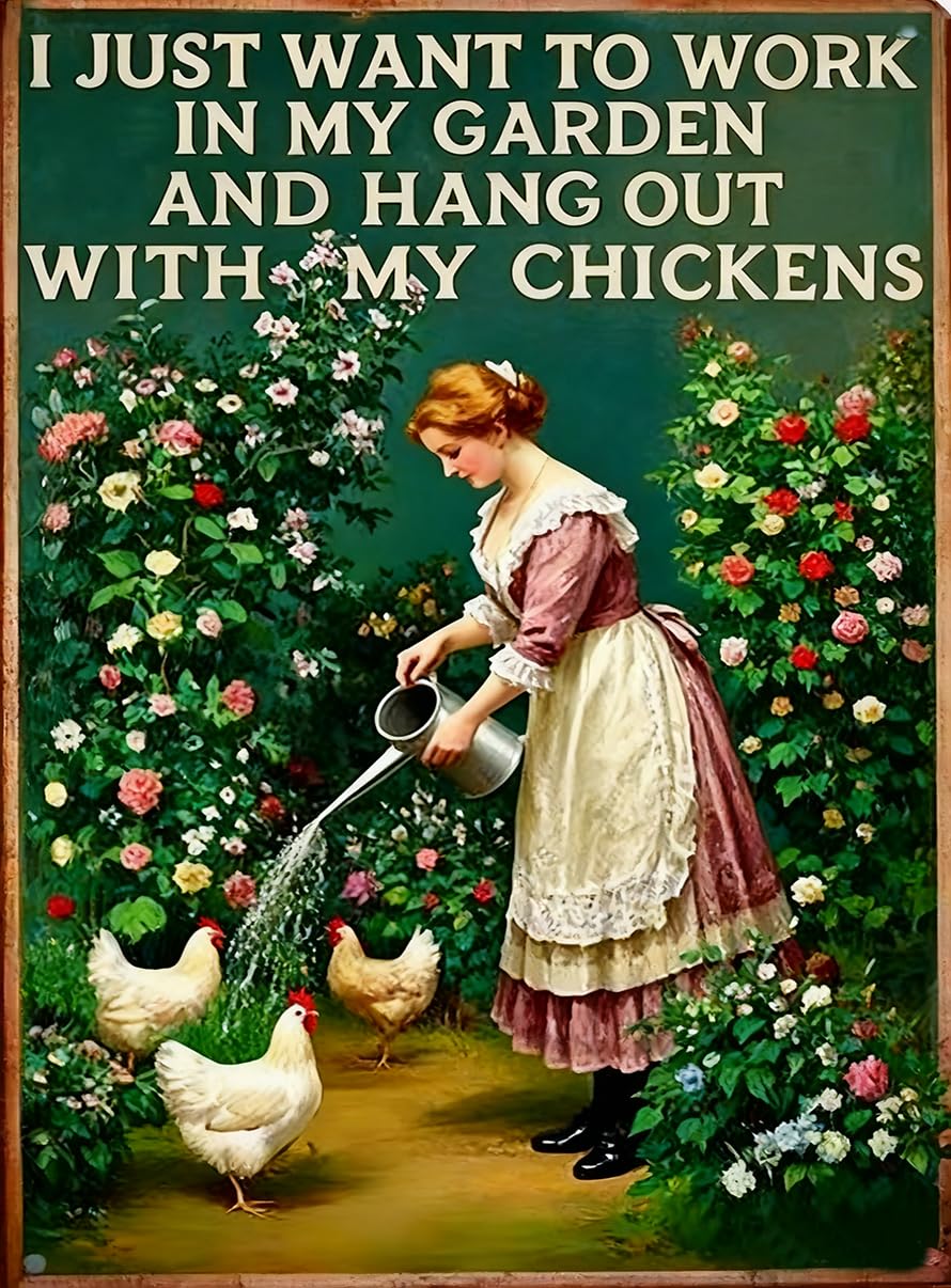 Kwqdozf As Pic Retro Garden Chicken Metal Sign, Farmhouse Kitchen Decoration Fun Home, Bat