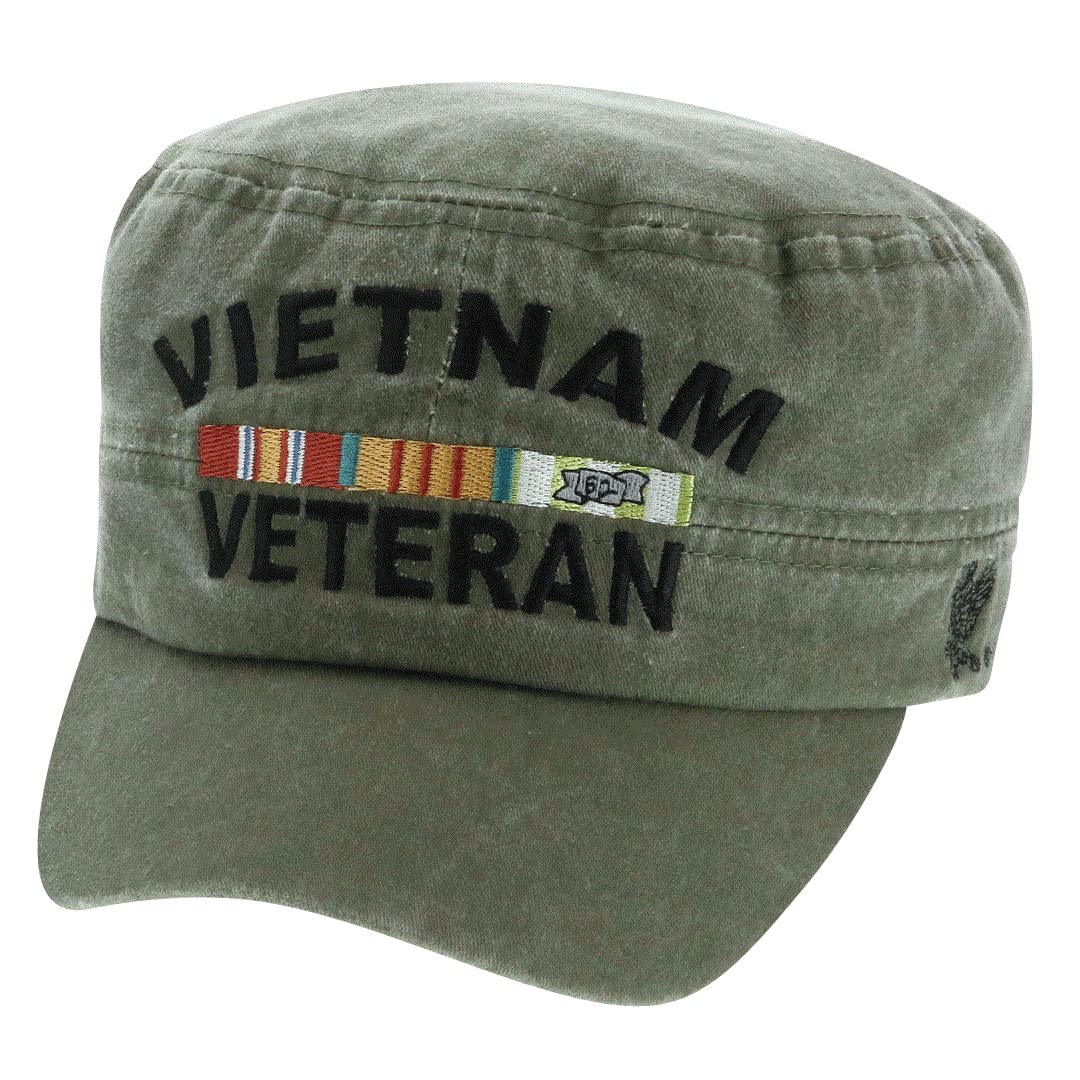 U.S Military Vietnam Veteran HAT Embroidered Military Ball Cap OD Green Stonewashed