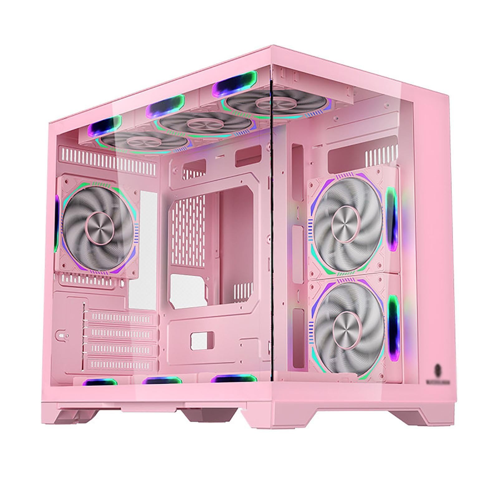 upim M- ATX-Gehäuse Mid-Tower-Desktop-Computer-Gaming-Gehäuse USB 3.0-Anschlüsse, gehärtete Glasscheibe, unterstützt Wasserkühlung, Pink