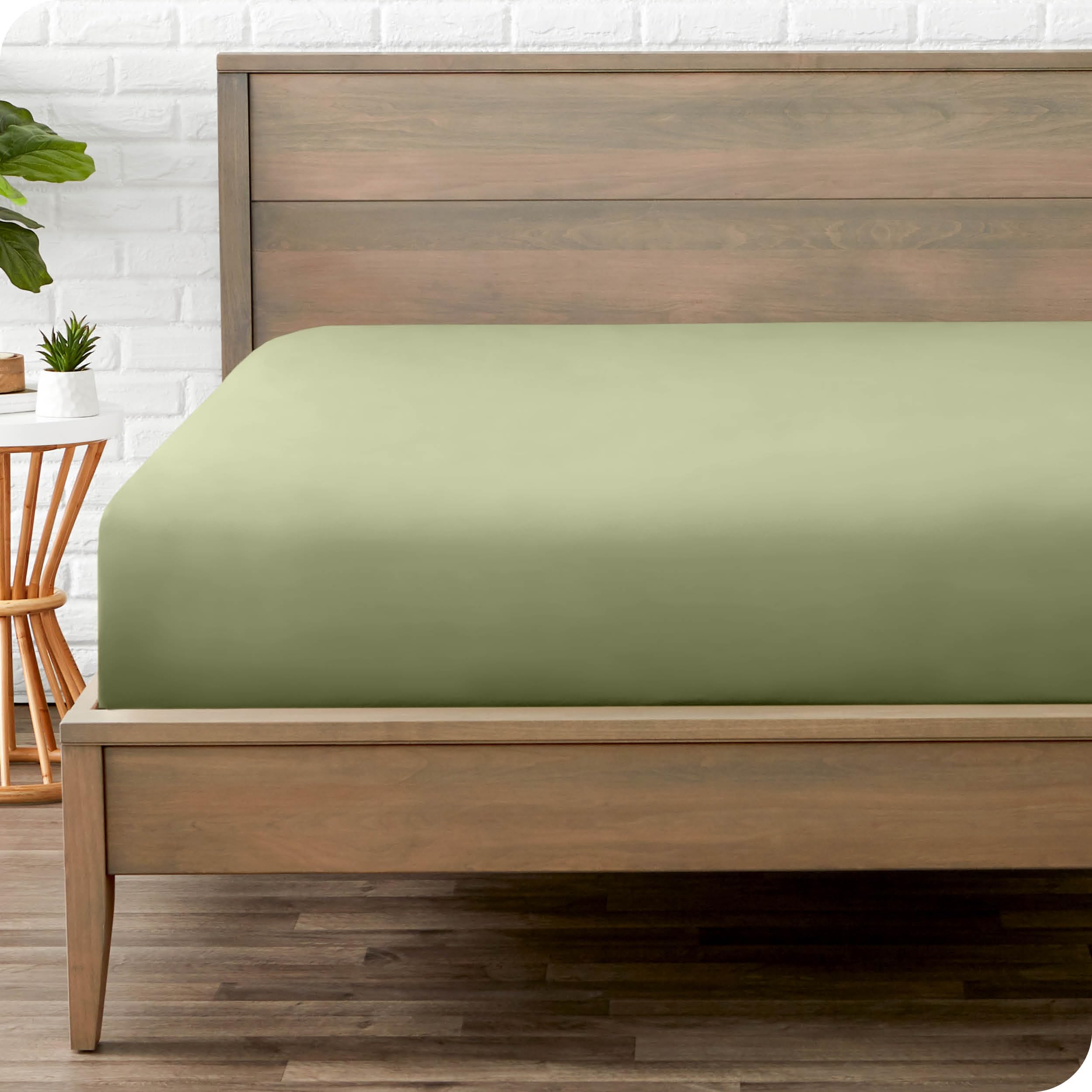 bare home fitted bottom sheet queen size - premium 1800 microfiber - ultra-soft hotel luxury - deep pocket - durable and long lasting (queen, sage)