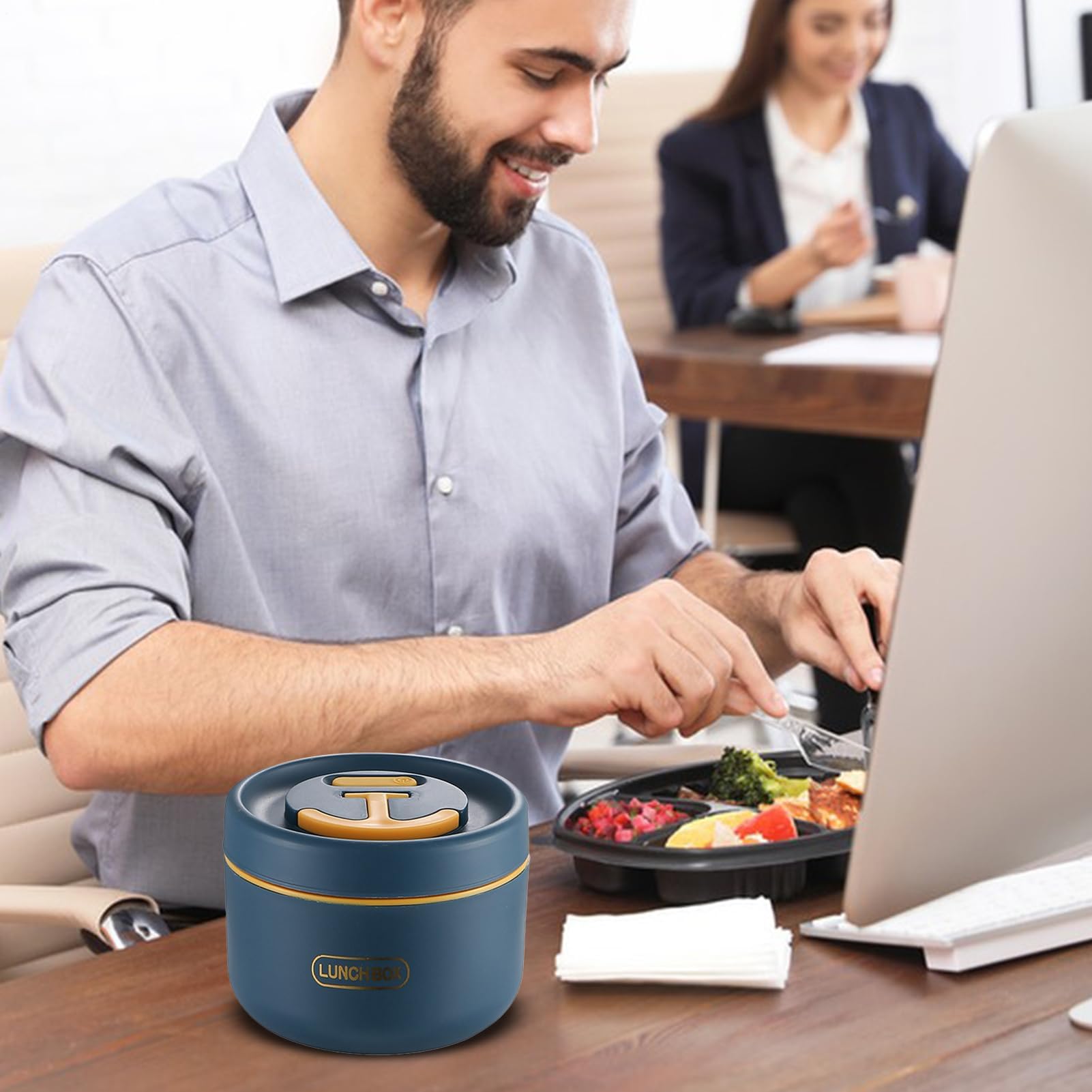 Lonchera aislada, contenedor térmico de acero inoxidable de 650 ml, a prueba de fugas y portátil para comidas calientes y frías, ideal para la escuela, picnic y guardería