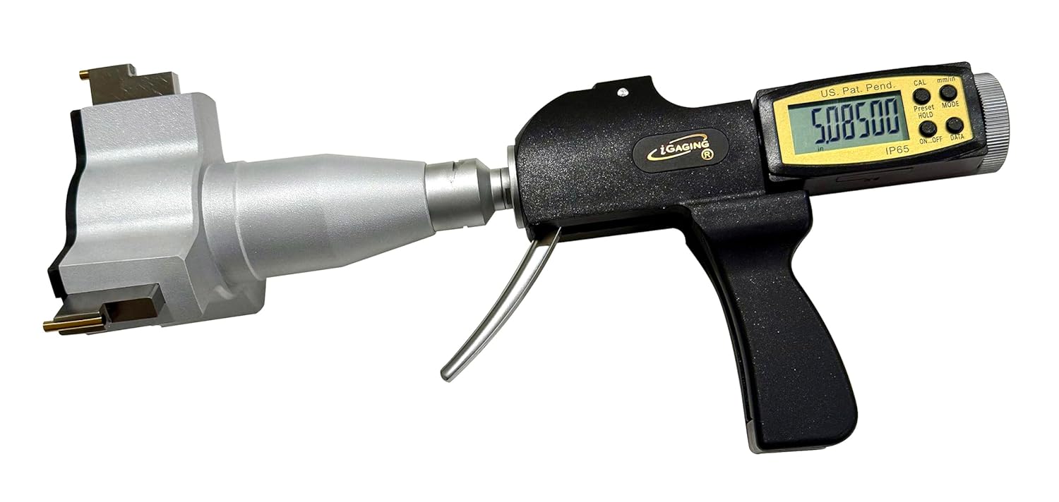 iGaging Tri-Point Internal Bore Gauge 5-6" /125-150mm Inch/mm Digital Electronic 3-Point Bore Gauge, Pistol Grip Handle, Reading: 0.00005", Carbide Contacts, IP65 Rating, Setting Ring, 35-PG3-600