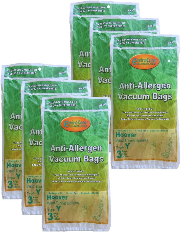 18 Hoover HEPA Allergy Type Y Bags, WindTunnel Upright Vacuum Cleaners, 43655109, 4010100Y, 4010801Y, AH10060DT,AH10040CLP,902419001, Royal, Gold Star, Pacific Steamex