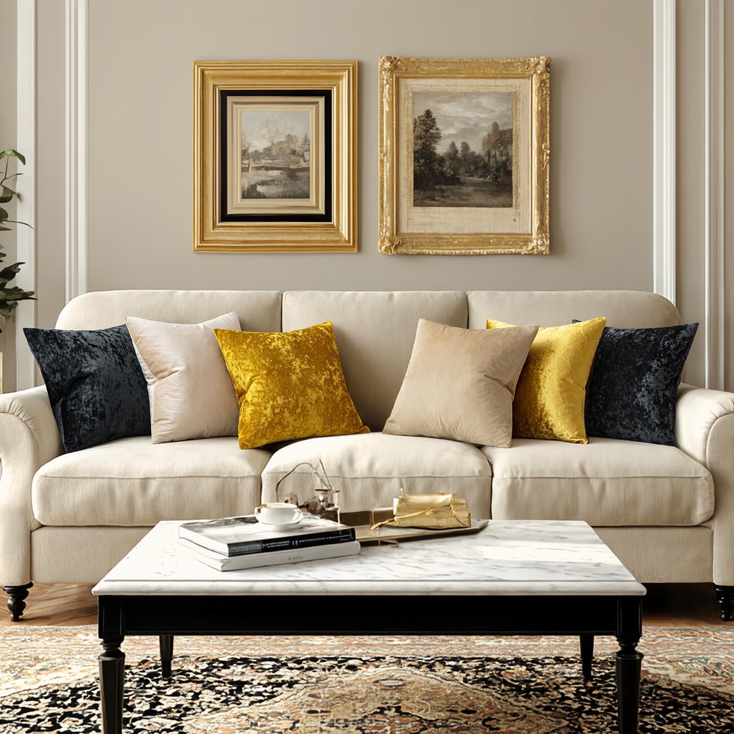 MIULEE Velvet Throw Pillow Covers Set of 2, Soft Neutral Decorative Pillow Cases with Luxurious Textured Vintage Cushion Covers for Home Decor Couch Sofa Bed,Black 24x24 inch