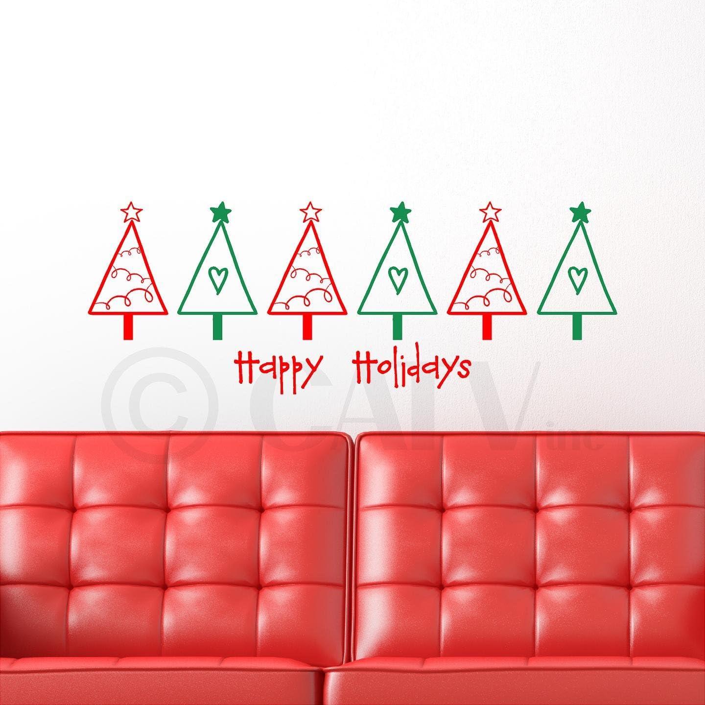Multicolor Christmas Trees-Happy Holidays vinyl wall decal