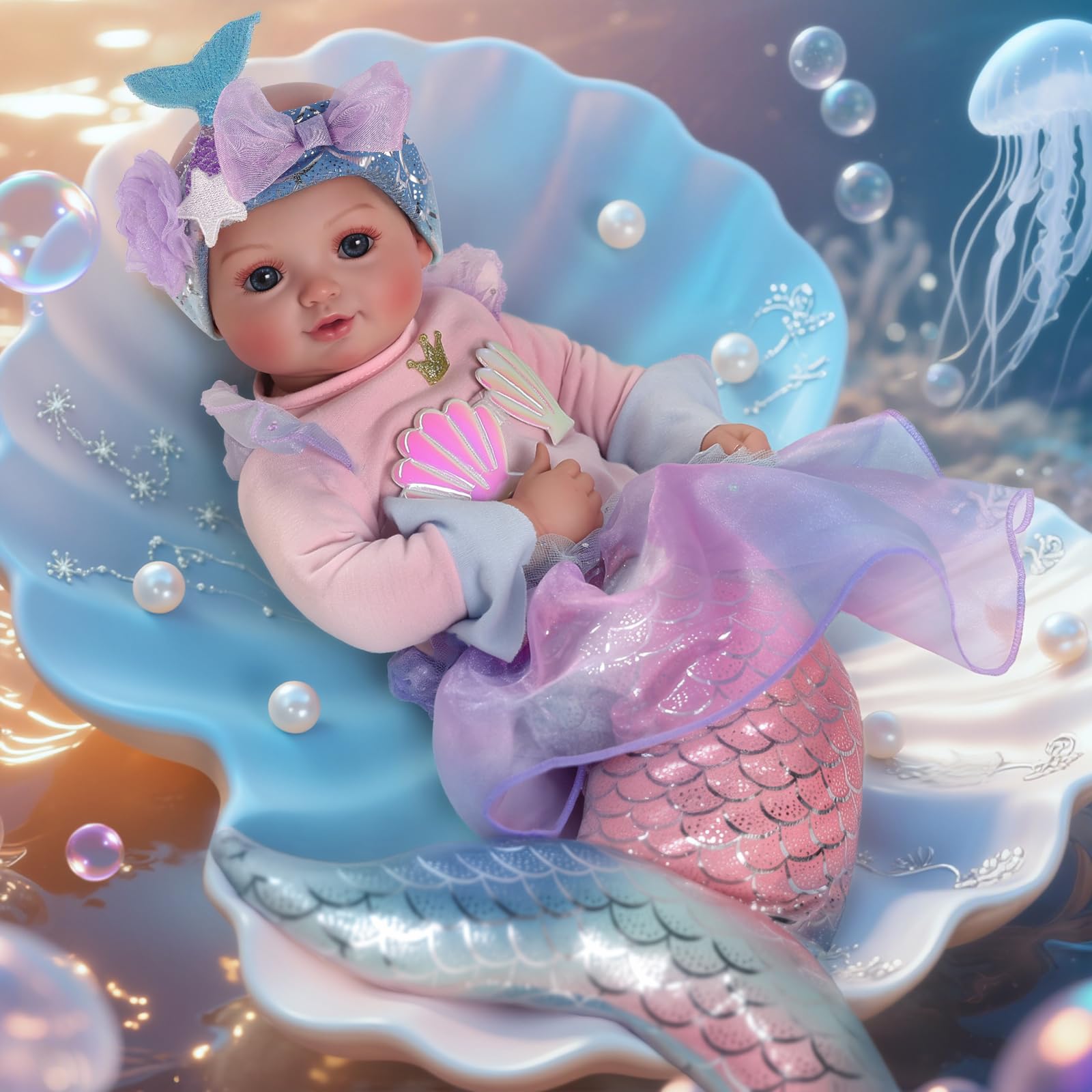 BABESIDE Mermaid Baby Dolls Girl - 15inch Mermaid Toys Realistic Soft Baby Doll Real Life with Sparkling Mermaid Tail & Princess Accessories, Mermaid Toys for Girls 3-10 Girls Gifts, Collection