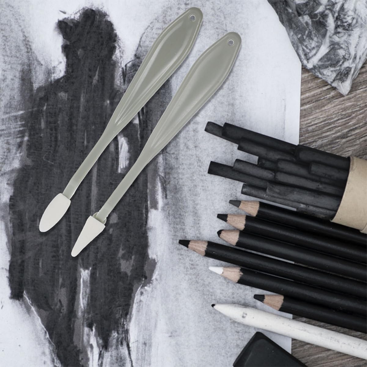 Tofficu 10ensembles Set De Outils De Dessin Éponge pour Artistes Stylo De Rembourrage Et Gomme De Dessin pour Esquisses Remplacement des Têtes De Sponge De Précision Outil De Mélange