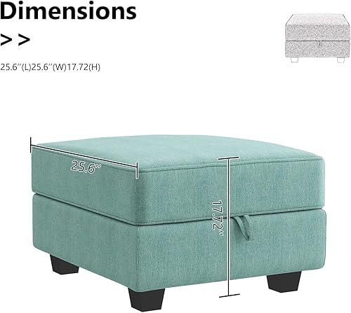 Miniatura 2 de HONBAY Módulo otomano cuadrado para sofá modular seccional, reposapiés otomano de almacenamiento y cubo de asiento, azul aguamarina