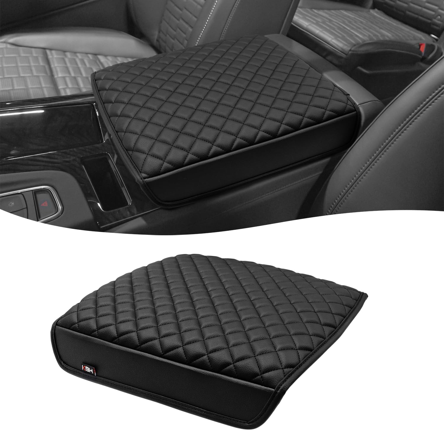 KBH Center Console Armrest Cover for Cadillac Escalade 2021-2026, Vinyl Leather, Car Arm Rest Lid Protector Cushion, Interior Accessories, Anti-Scratch, Black