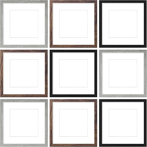 Vista 184 de Vittanly - Juego de 9 portarretratos, plexiglás resistente a rupturas, exhibe fotos de 12 x 12 pulgadas o, con paspartú, de 8 x 8 pulgadas, marcos