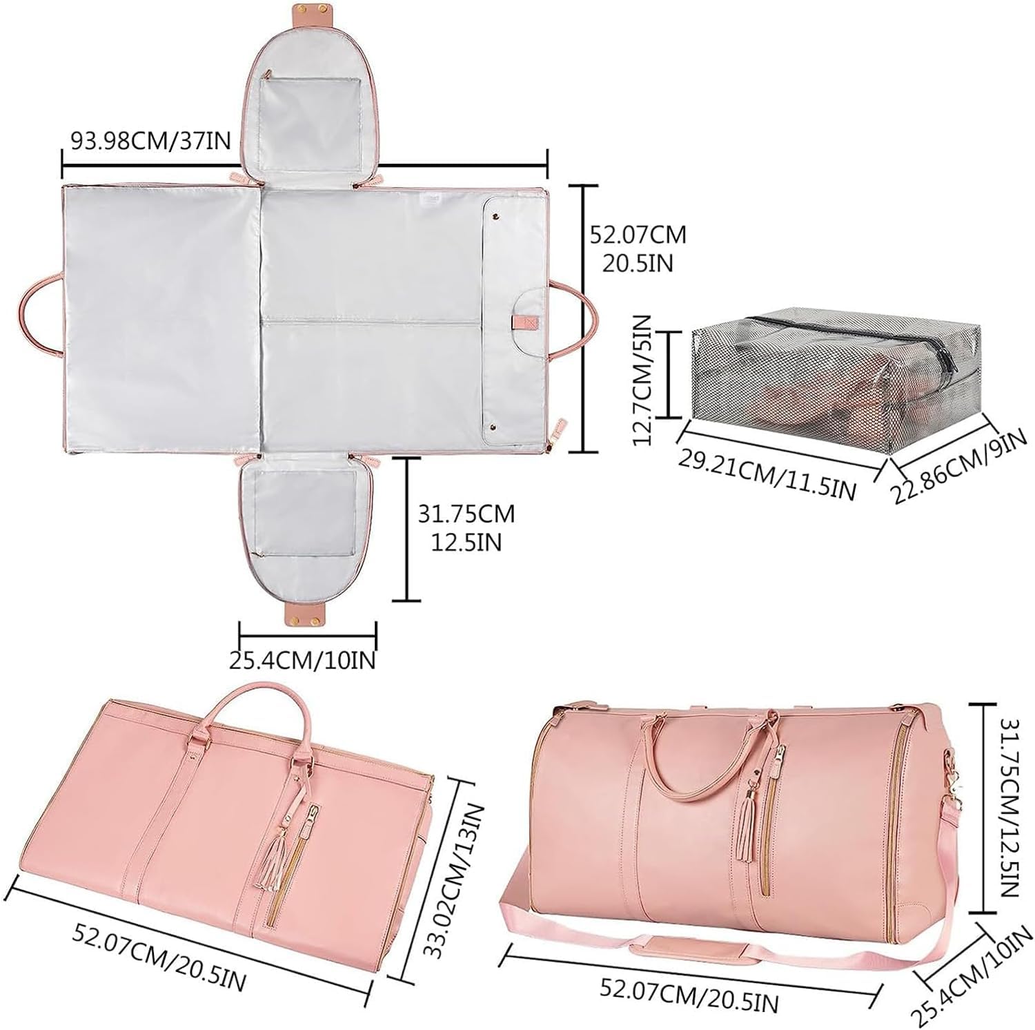 Garment Bag for Travel,Convertible Carry On Garment Bags for Women,Folding Suit Luggage,Bolsas Impermeables para Ropa,Bolsa Viaje Grande De Cuero De PU, con Bolsa para Zapatos, para Mujeres/Hombres