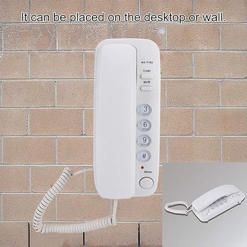 Miniatura 2 de ASHATA Teléfono fijo de montaje en pared, teléfono con cable de pared de escritorio, teléfono compacto con redireccionamiento, teléfono analógico de