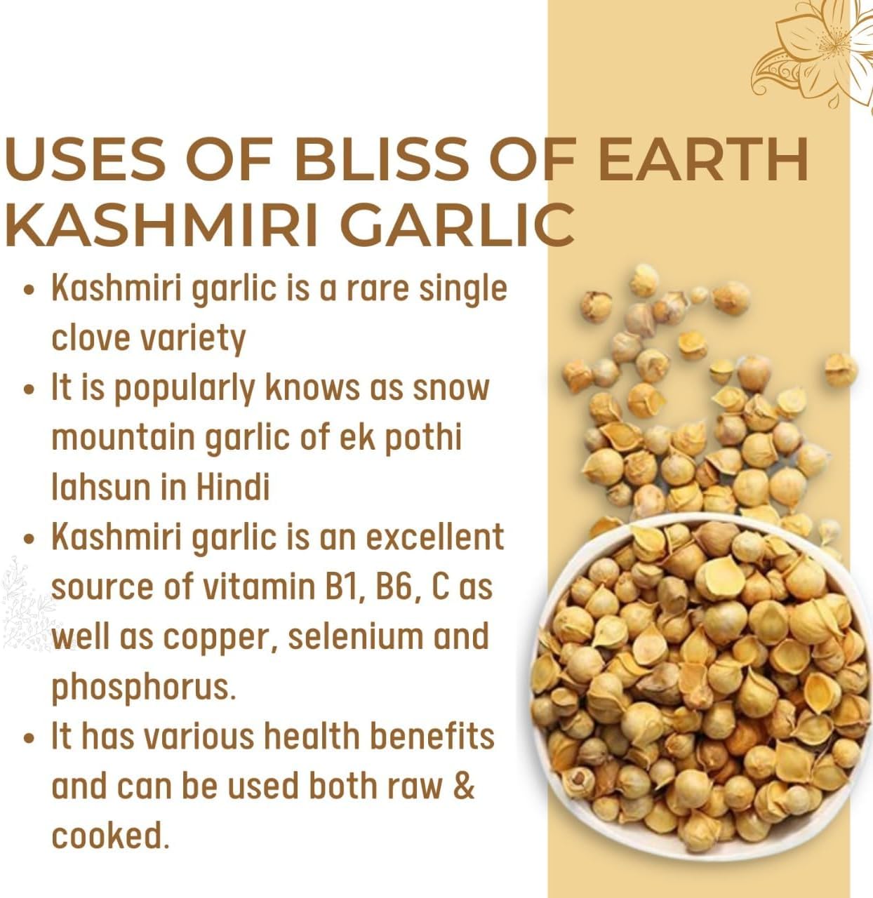 BLISS OF EARTH Naturally Organic Kashmiri Garlic 200 gm Single Clove, Kashmiri Ek Pothi Lahsun, Snow Mountain Garlic