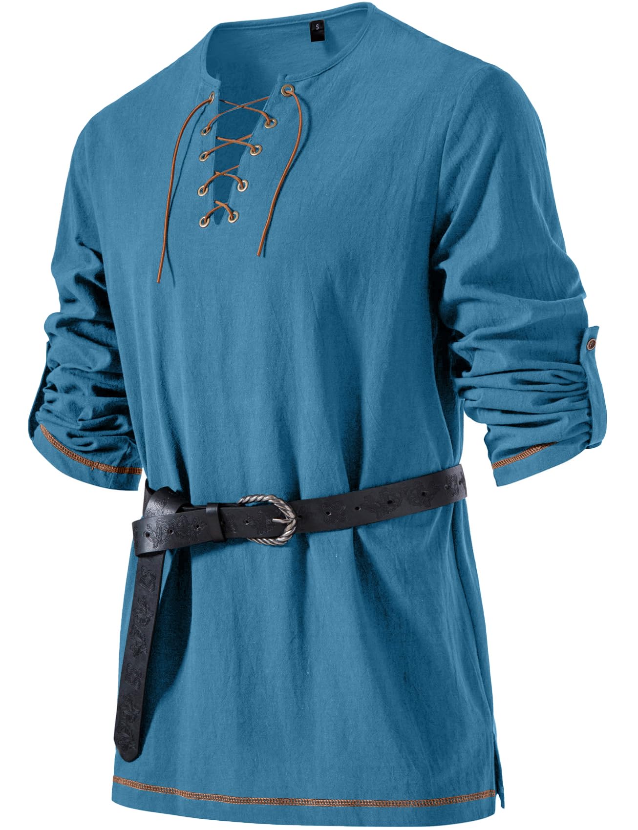 JEMITOP Mens Pure Cotton Vintage Shirt Renaissance Costume Without Belt