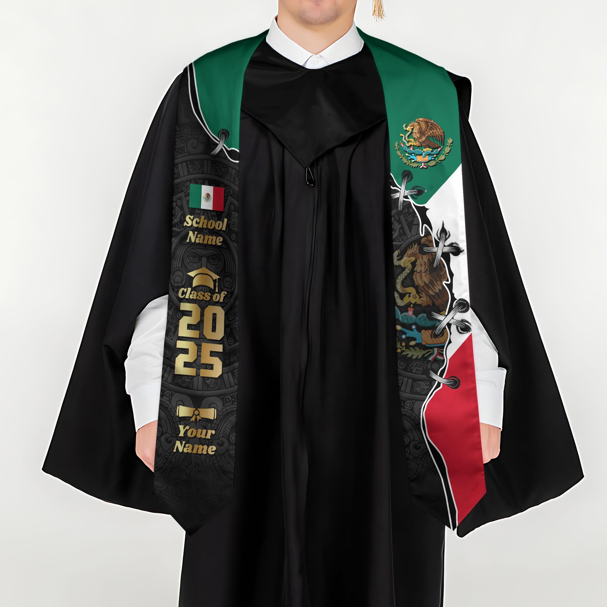 MonkeyVan Custom Mexican Graduation Sash Mexico Graduation Stole 2025 Mexican American Flag Graduation Sash Mexican Graduation M50