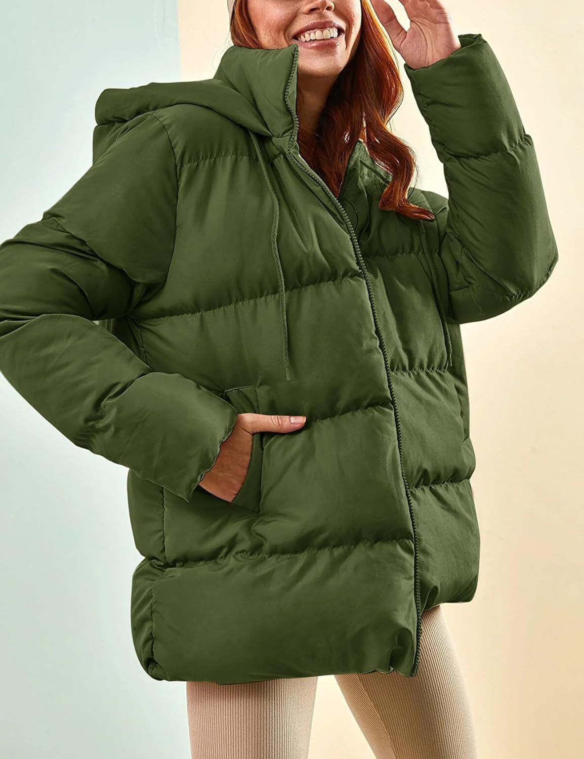 Gihuo Women's Winter Puffer Jacket Oversized Zip Up Long Quilted Coats Lightweight Stand Collar Padded Jackets with Hood - Image 4