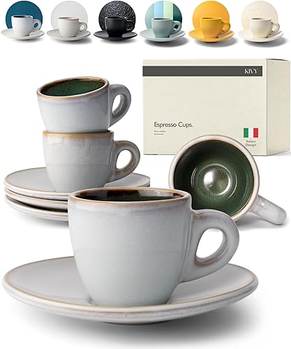 KIVY Tazas de Gres para Espresso, Juego de 4 Piezas - Diseño Italiano, de Paredes Gruesas, 3 oz, Aptas para Microondas y Lavavajillas Verde