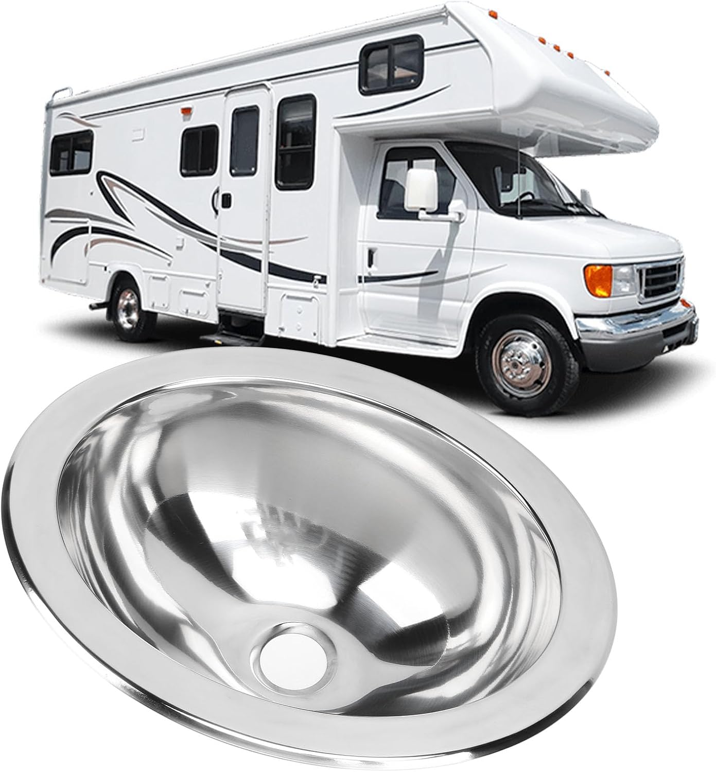 Stainless Steel Round Sink, Mirror Polished Drop In Bar Sink, 40mm Drain Hole, Ideal for RVs, Campers, Yachts, Boats, Kitchens, 11.02x8.27x4.72in, Versatile Usage