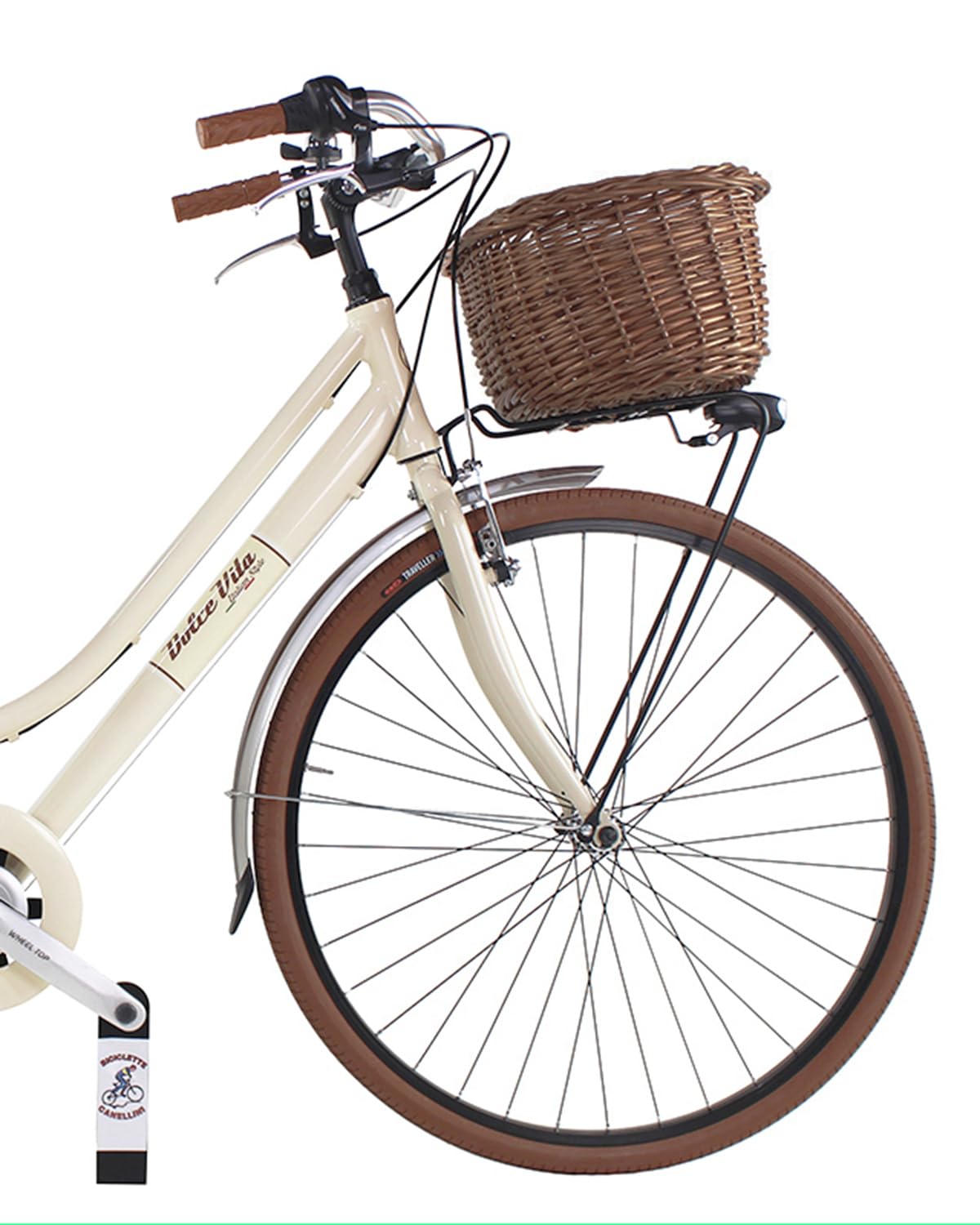 Canellini - Bicicleta de ciudad vintage, estilo retro, Dolce Vita Oldstyle, de aluminio, para mujer, con bolsas y cesta de ruedas de 28 pulgadas