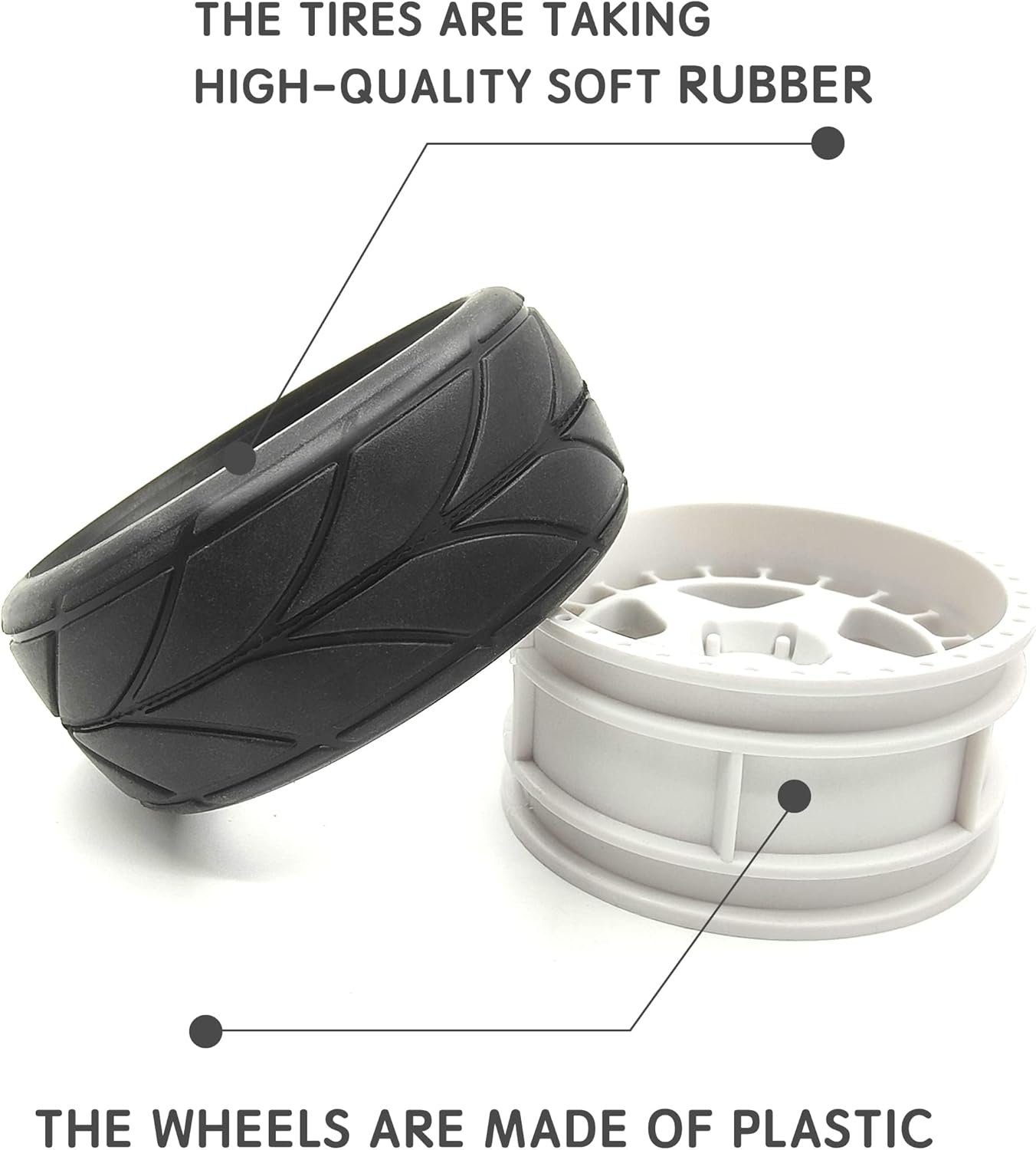 65mm Rubber Tires Flat Running Tire Plastic Wheel Carnival Rally Wheel Fit for 1/10 RC Rally Car HPI Tamiya Kyosho WRC Claw 43 Ken Block Fiesta XV01 TT02 4PCS(White)