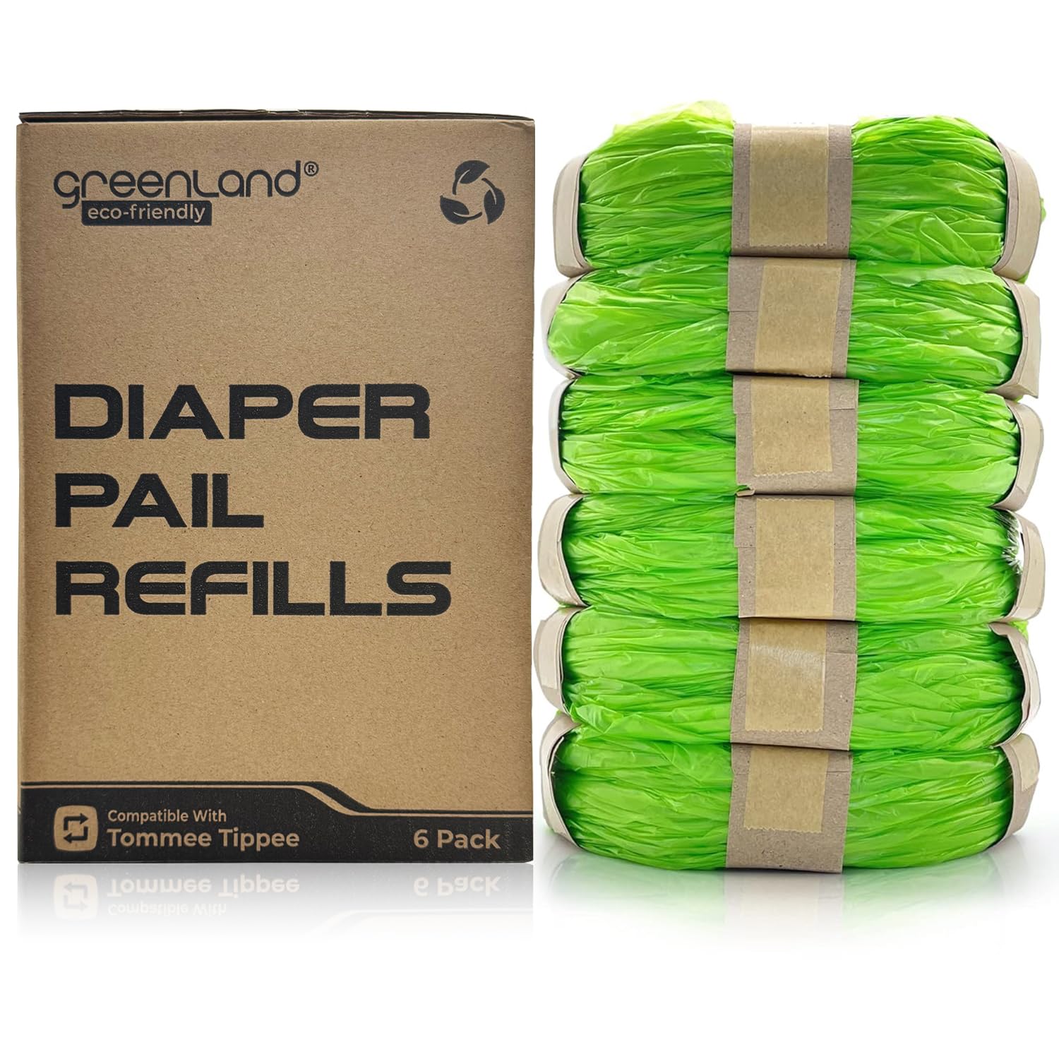 Greenland® Umweltfreundliche Nachfüllfolienringe, kompatibel mit Tommee Tippee Twist & Click, und Simplee Sangenic (6 Stück)