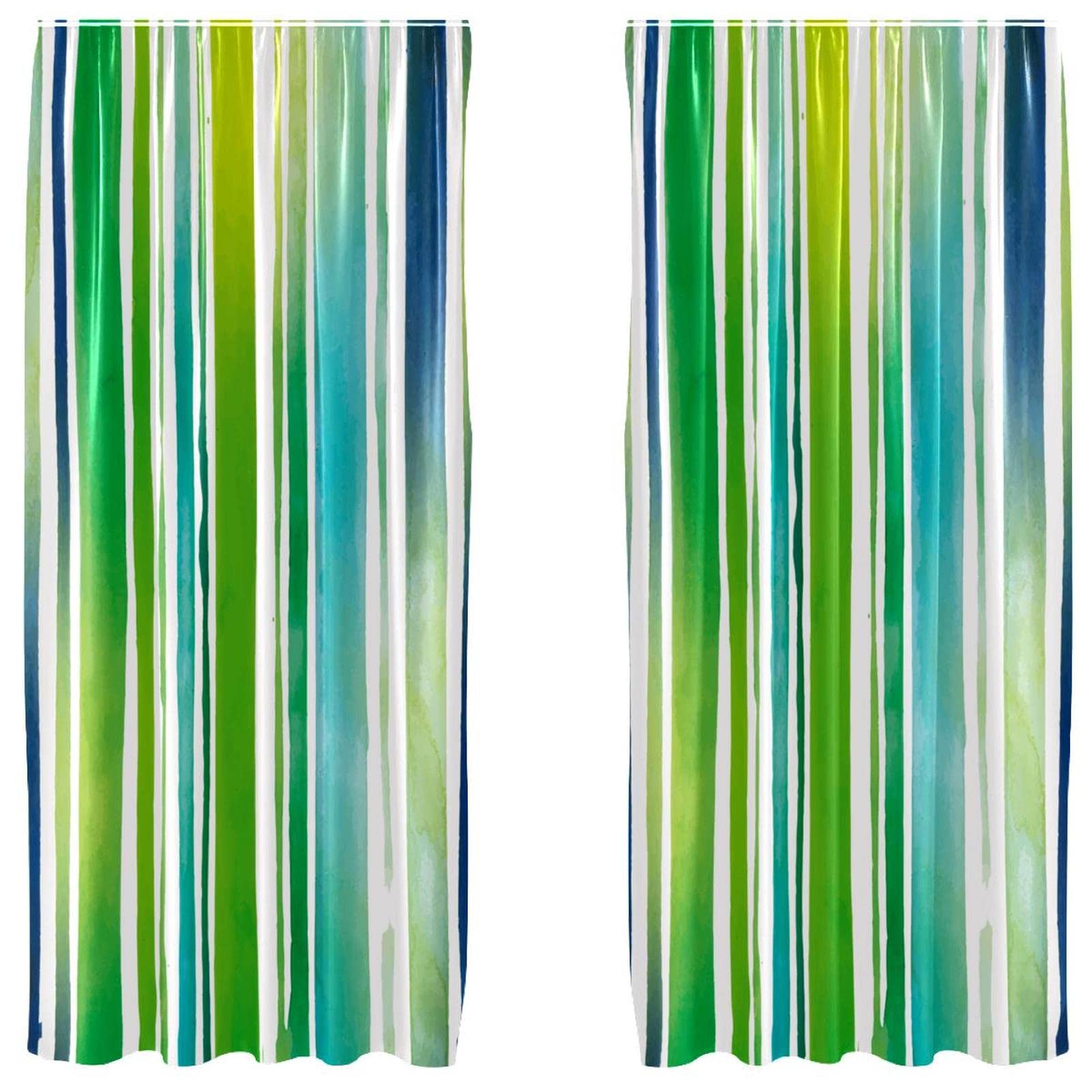 Rideaux occultants thermiques rayures aquarelles vertes et bleues pour salon