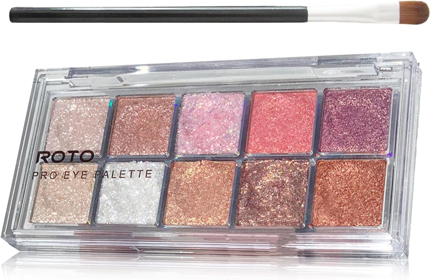 Glitter-oogschaduwpalet, 10 kleuren, warme tinten, glinsterende oogschaduw, parelglans, sterk gepigmenteerd en lang houdend, glitter make-up palet met kwast