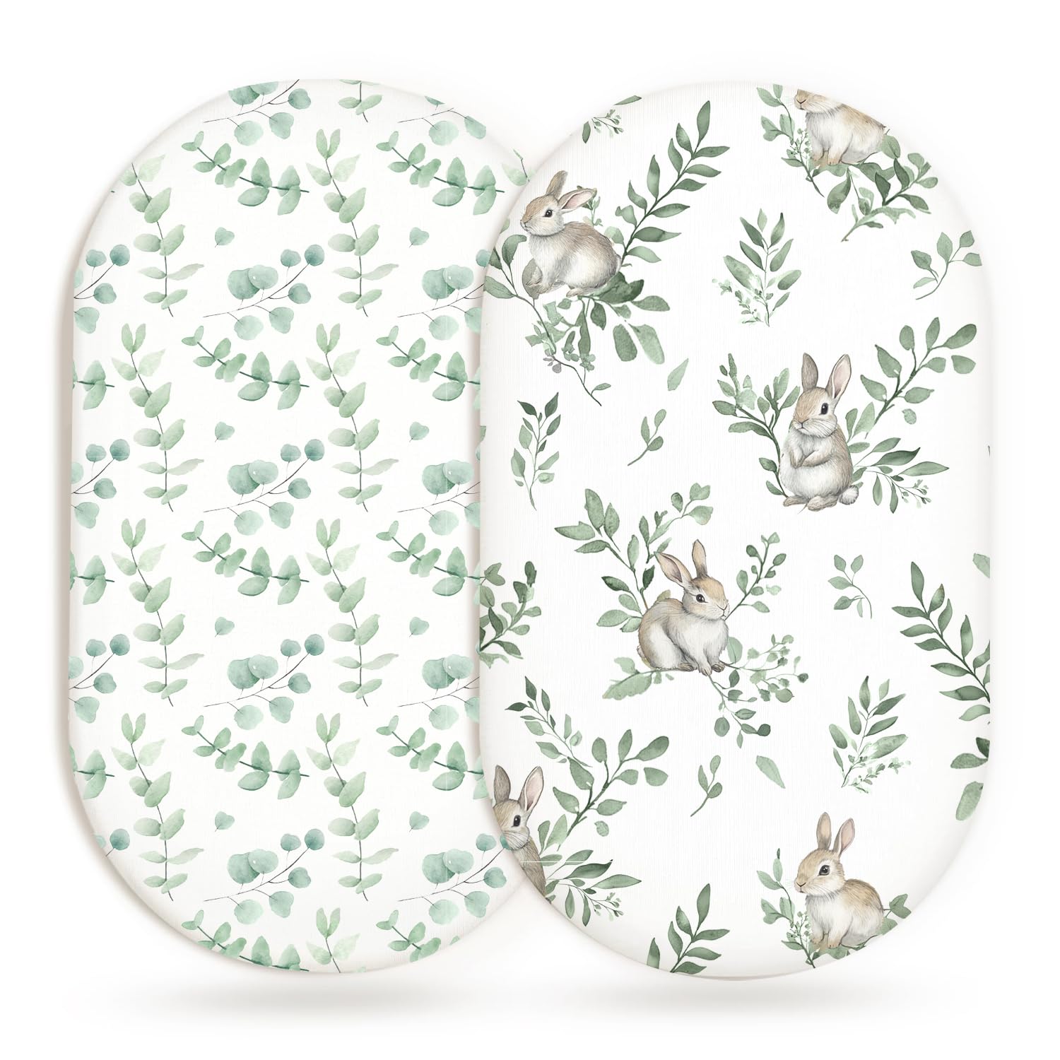 Bassinet Sheets, Fitted Baby Mattress Covers, 33" x 17", Bunny Meadow