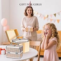 Vista 7 de FRENESSA Makeup Case Train Case Portable Makeup Box with Mirror Lock Box Travel Cosmetic Train Cases Hard Makeup Organizer for Nail Craft Storage