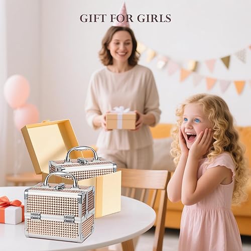 Miniatura 7 de Frenessa Estuche de tren de maquillaje caja de cosméticos portátil organizador de joyas 2 bandejas con espejo caja de almacenamiento de maquillaje