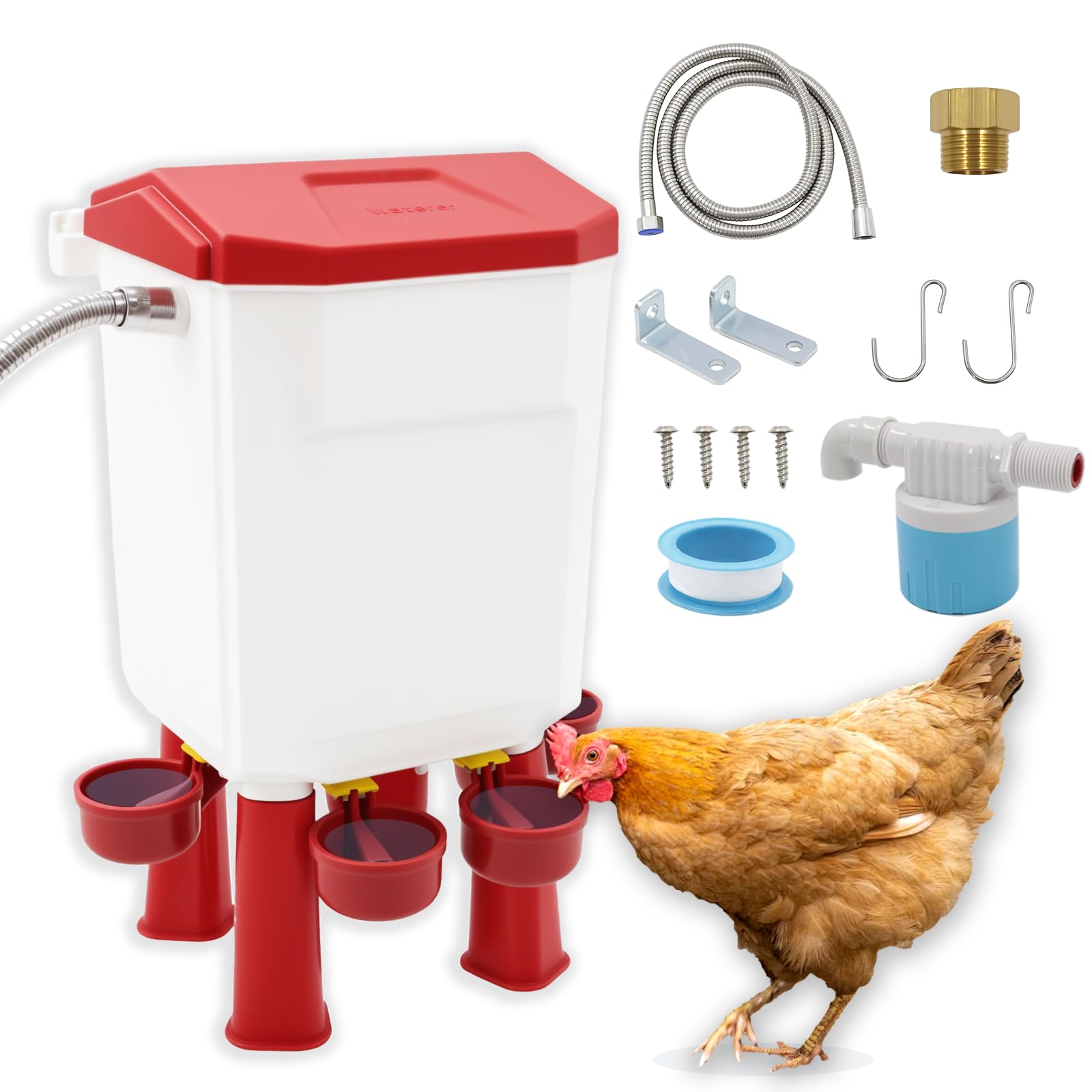 Abbeveratoio automatico da 7 litri, abbeveratoio autoportante per pollame per anatre e oche, alimentazione a gravità, accessori per la coltivazione di pollo, accessori inclusi