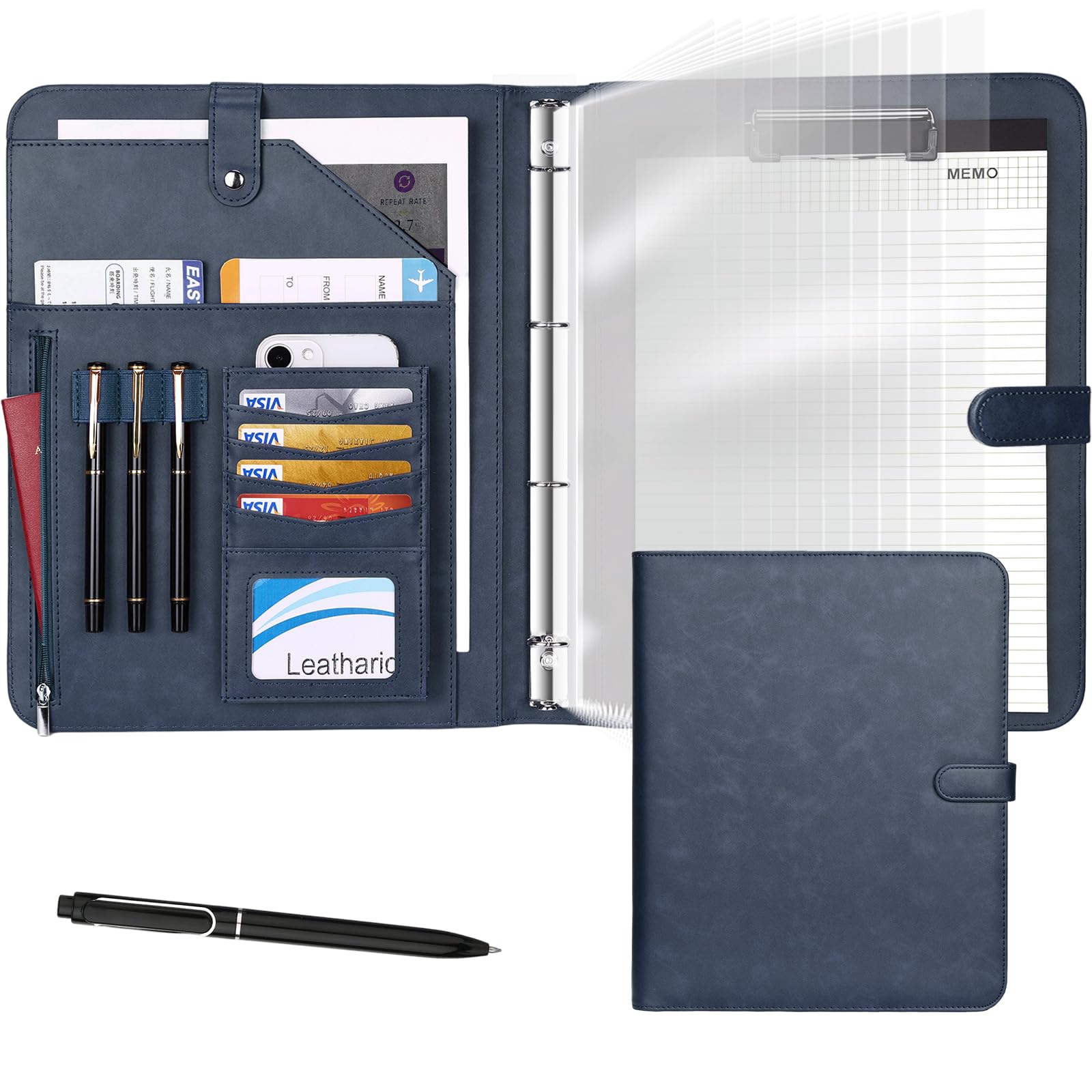 Leathario Portfolio Folder A4, 4-Ring Conference Folder, Ducument Holder