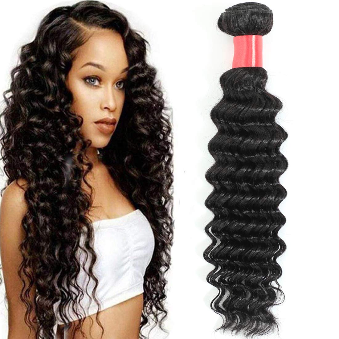 Misoun Hair Brazilian Virgin Human Hair Deep Wave Hair One Bundle 22inch 100% Unprocessed Human Hair Extension Weave Deep Wave Brazilian (100+/-5g)/bundle Can be Dyed and Bleached