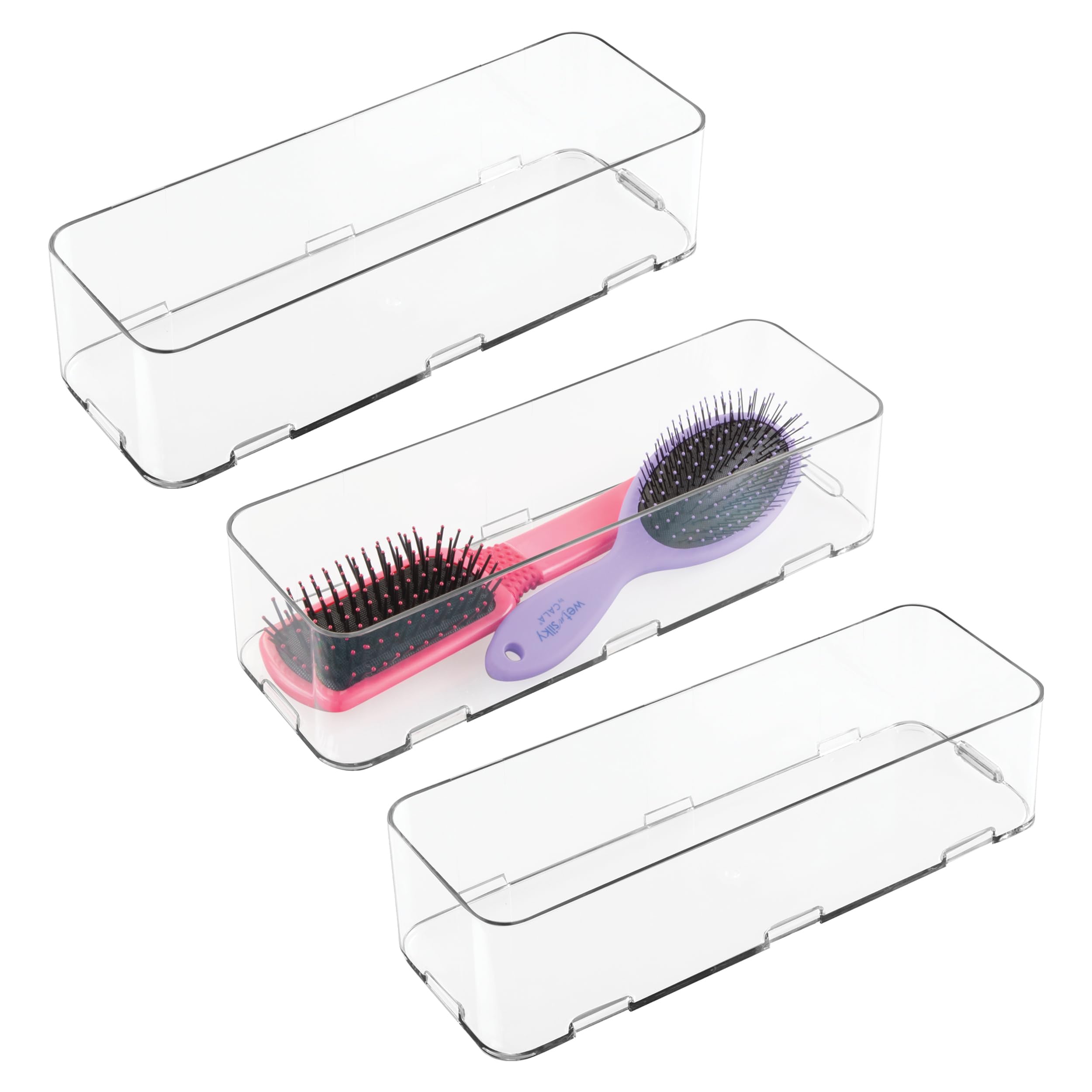 iDesign Interlocking Drawer Organizer for Kitchen, Bathroom, or Desk Drawers, Set of 3, Clear