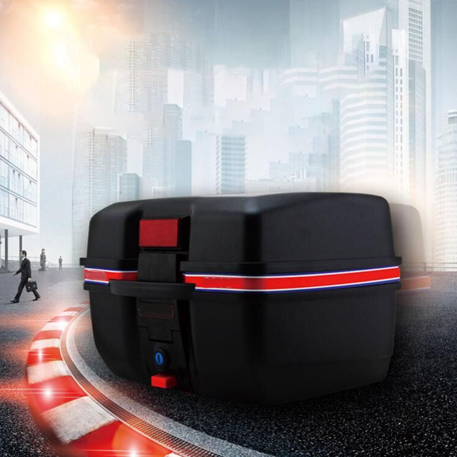 Motorrad Heckkoffer, 35x24,5x27cm Schwarz Wasserdichter Motorrad Heckkoffer Aufbewahrungsträger für Elektrofahrzeug Roller