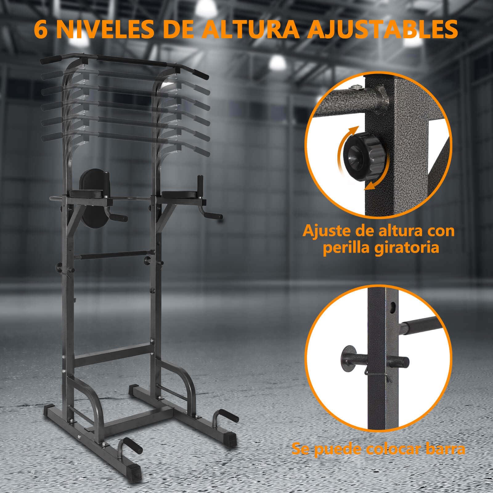 ALLINLIFE Estación de Dominadas,Maquina de Dominadas Multifuncional,Estación de Musculación Altura Ajustable,Torre de Gimnasio con Barra de Flexiones y Dips,Barra de Dominadas para Gimnasio en Casa
