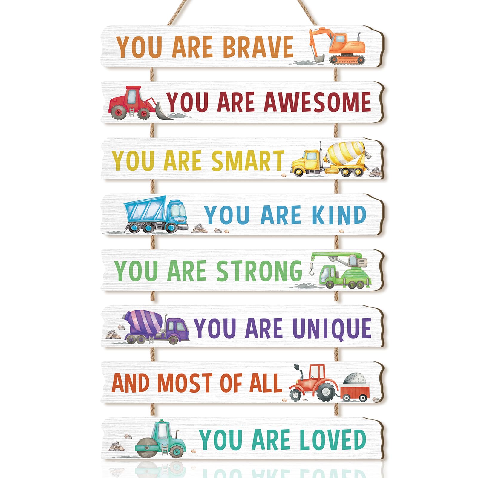 ANHUIB Inspirational Quotes Wall Art You Are Loved Motivational Phrases Wall Decor for Nursery Boys Eengineering Vehicle Wall Art Kids Mental Health Affirmations Wood Sign for Boys Girls Bedroom — image 1