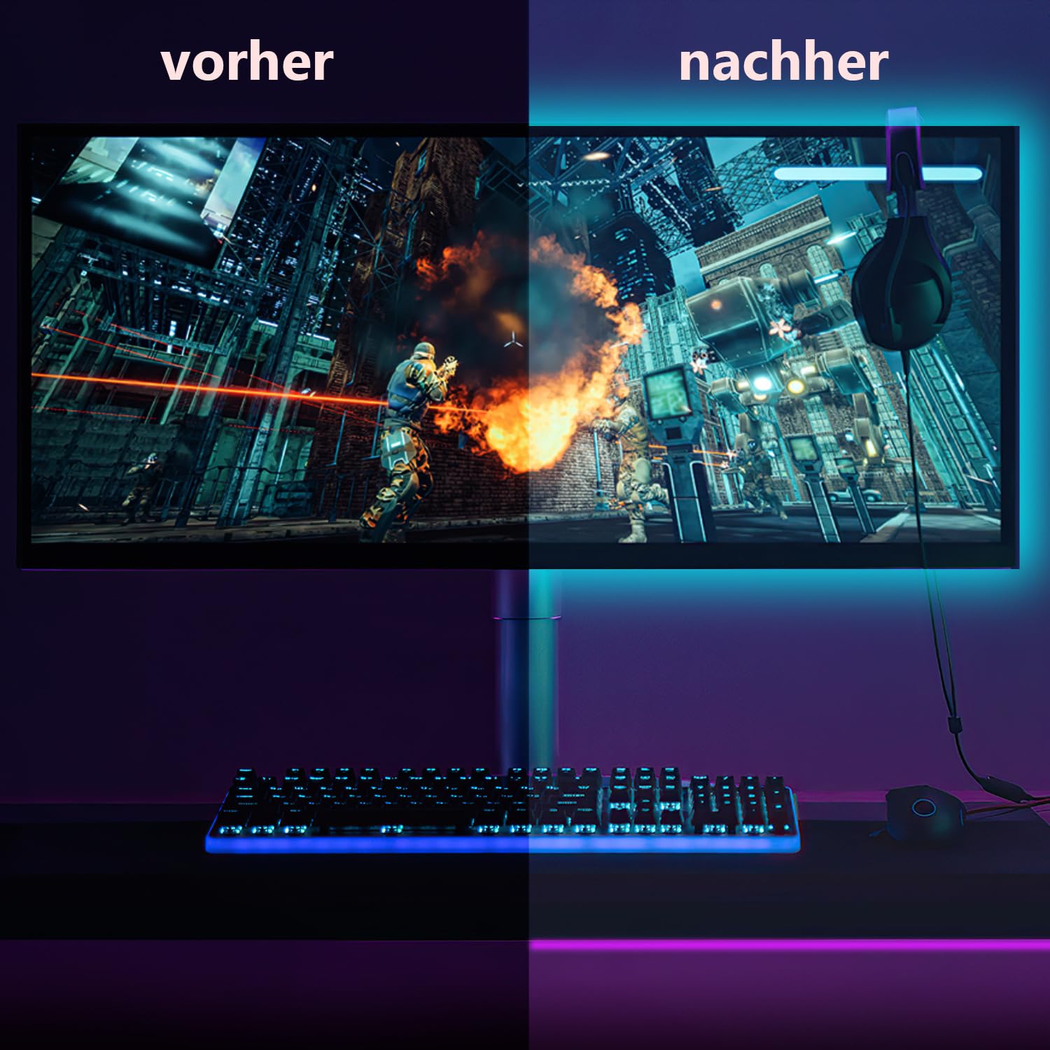 Neon LED Strip RGBIC PC Monitor Hintergrundbeleuchtung,USB LED Streifen für 32 Zoll PC,Led Strip mit SKYDIMO App-Steuerung,Sync für Musik,Filme,Spiele,2 Stück[Energieklasse F]